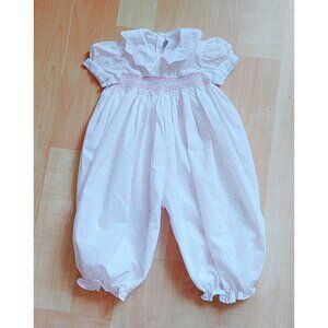 Infant Girls Smocked White Pink Romper Jumper All over Print Shapes Size 12 Mth.